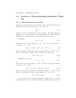 1.4 Lecture 4: Thermodynamic potentials, Third law