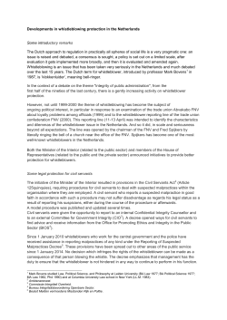 Developments in whistleblowing protection in the Netherlands Some
