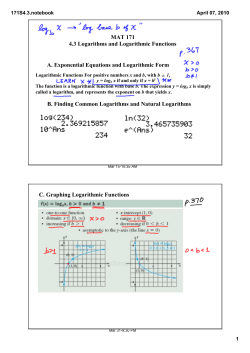 MAT 171 4.3 Logarithms and Logarithmic Functions A. Exponential