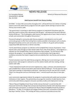 NEWS RELEASE - Province of British Columbia