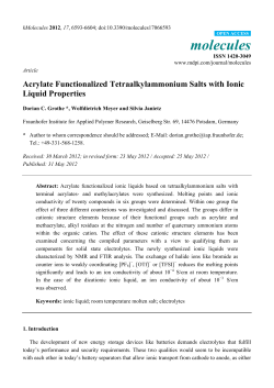 Acrylate Functionalized Tetraalkylammonium Salts with Ionic Liquid