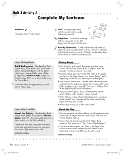 Unit 3 Activity A Complete My Sentence