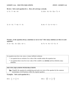 LESSON 1-4A: SOLVING EQUATIONS [TEXT: LESSON 1