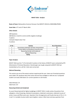 MHCET 2016 - Analysis Name of Exam: Maharashtra Common