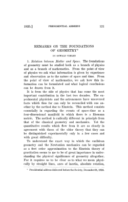 eemarks on the foundations of geometry