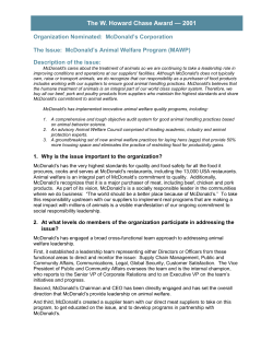 The W. Howard Chase Award &mdash; 2001