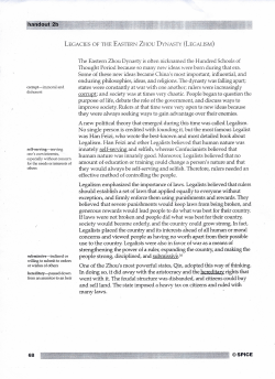 LEGACIES OF THE EASTERN ZHOU DYNASTY (LEGALISM) The