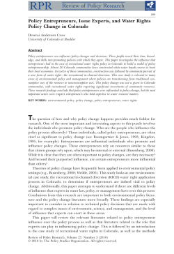 Policy Entrepreneurs, Issue Experts, and Water Rights