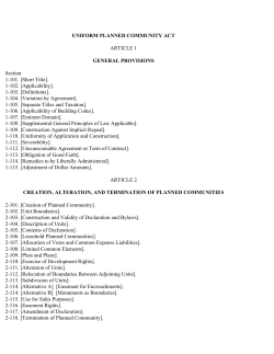 UNIFORM PLANNED COMMUNITY ACT ARTICLE 1 GENERAL