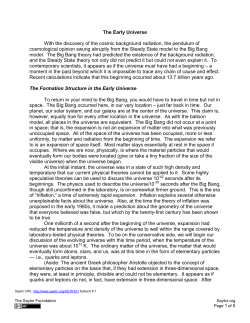 The Early Universe With the discovery of the cosmic background