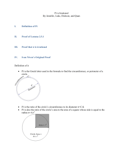 Pi is Irrational By Jennifer, Luke, Dickson, and Quan I. Definition of