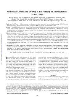 Monocyte Count and 30-Day Case Fatality in Intracerebral
