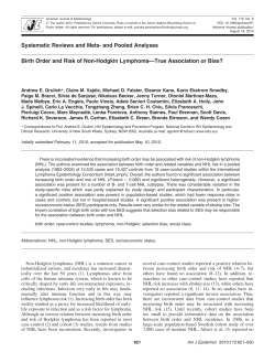 Birth Order and Risk of Non-Hodgkin Lymphoma&mdash;True Association