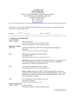 Curriculum Vitae Faika Zanjani, PhD University of Maryland School