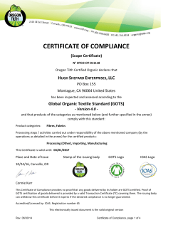 Global Organic Textile Standard 2017 Certificate
