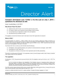 Director Alert: Canada`s Anti-Spam Law (&ldquo;CASL&rdquo;): It`s the Law on