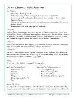 Chapter 1, Lesson 1: Molecules Matter