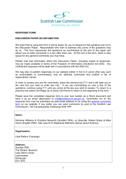 1 RESPONSE FORM DISCUSSION PAPER ON DEFAMATION We