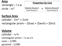 Area rectangle &ndash; l x w circle - r2 Surface Area cylinder