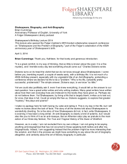 Shakespeare, Biography, and Anti-Biography Brian