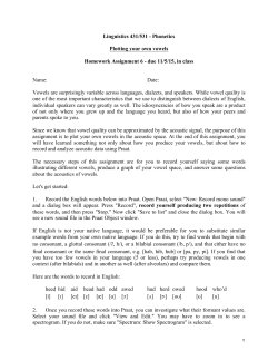 1 Linguistics 431/531 - Phonetics Plotting your own vowels