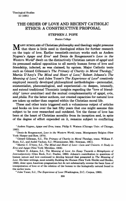The Order of Love and Recent Catholic Ethics: A Constructive