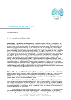 Transcript of the Sydney Forum - Psychology Board of Australia