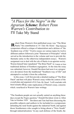 "A Place for the Negro" in the Agrarian Scheme: Robert Penn