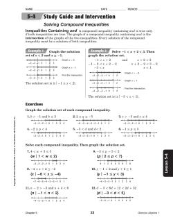 Study Guide and Intervention Solving Compound Inequalities