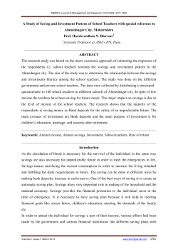 A Study of Saving and Investment Pattern of School Teachers with