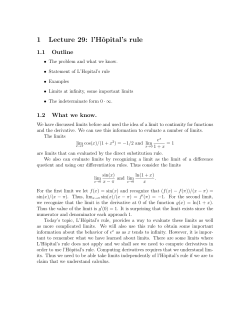 1 Lecture 29: l`H&ocirc;pital`s rule
