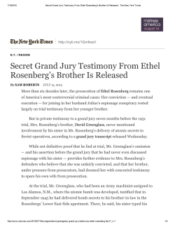Secret Grand Jury Testimony From Ethel Rosenberg`s Brother Is