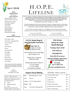 April 2016 - H.O.P.E. for Cancer Families