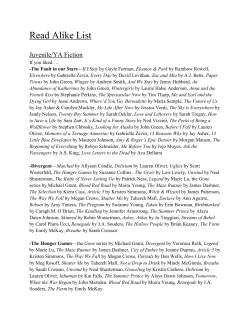 Read Alike List - New Glarus Public Library