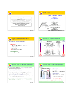 Chem 1101 Highlights of last lecture Reduction potential table
