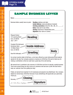 SAMPLE BUSINESS LETTER Heading Inside Address Greeting