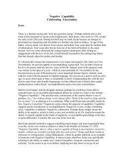 Negative Capability Celebrating Uncertainty