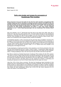 Dufry wins tender and renews its concession at Guadeloupe Pộle