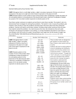 5th Grade Supplemental Number Talks Unit 1 10 x 10 10 x 100 10 x