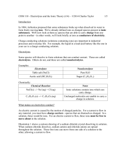 Electrolytes and the Ionic Theory (r14)