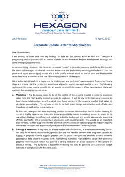 Corporate Update Letter to Shareholders