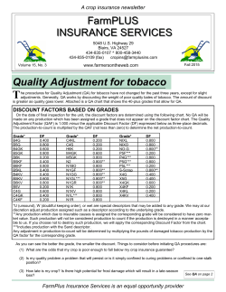 FarmPLUS INSURANCE SERVICES Quality Adjustment for tobacco