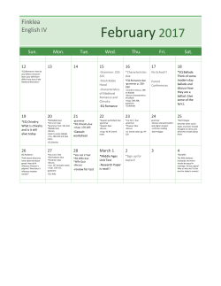 2016 February English IV Calendar