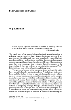 911: Criticism and Crisis - Critical Inquiry
