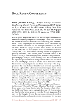BOOK REVIEW/COMPTE RENDU Helen Jefferson Lenskyj, Olympic