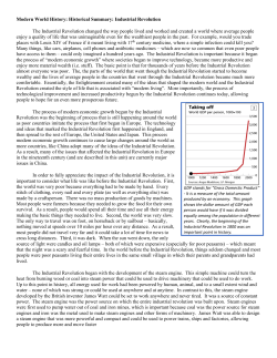 Modern World History: Historical Summary: Industrial Revolution