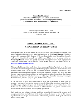 Franz-Karl Lindner "WHO`S WHO IN PHILATELY" A NEW EDITION