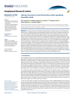 Salinity inversions in the thermocline under upwelling favorable winds