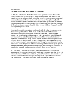 Nitzan Lebovic Left-Wing Melancholy in Early Hebrew Literature In