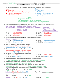 Exam #10 Review: Acids, Bases, and pH